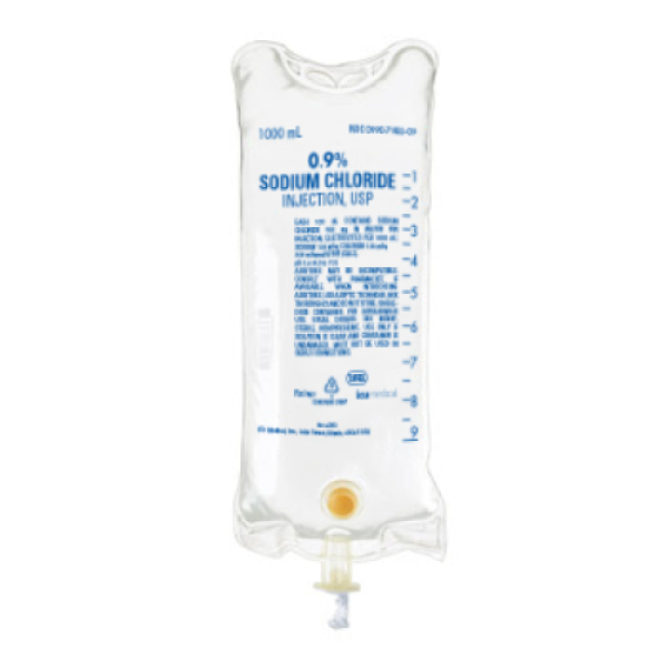 1000 mL, 0.9% Sodium Chloride (NS), ICU Med, Bellybutton Port, 12/Box