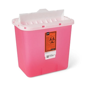 Sharps Container with Flap, Clear and Red, 2 gal