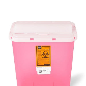 Sharps Container with Flap, Clear and Red, 2 gal