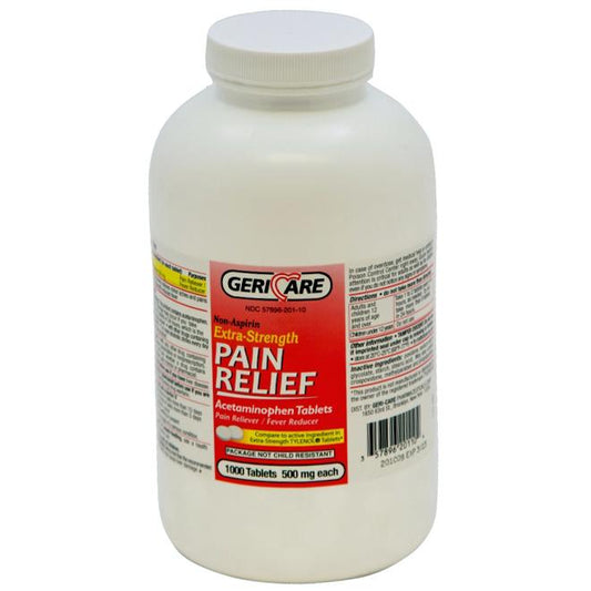 GeriCare Acetaminophen Tablet, Extra-Strength, Aspirin-Free, 500 mg, 1000 Tablets / Bottle