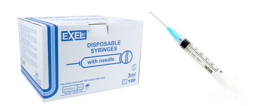 Exel - 25GA x 1" 3ml syringe 100/bx (Non-safety)