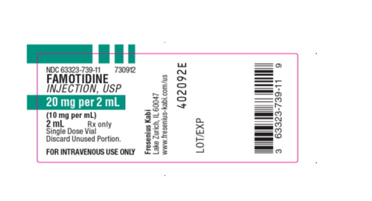 Famotidine Injection (Pepcid), 20mg/2mL (10mg/mL) SDV (Cold Item), 25/Box*