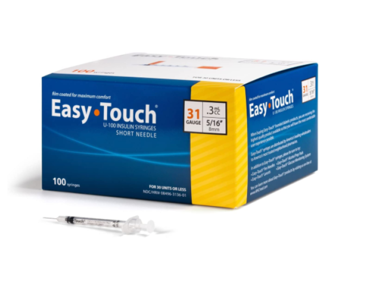 Insulin Syringe, 0.3mL, 31G x 5/16", EasyTouch BX/100