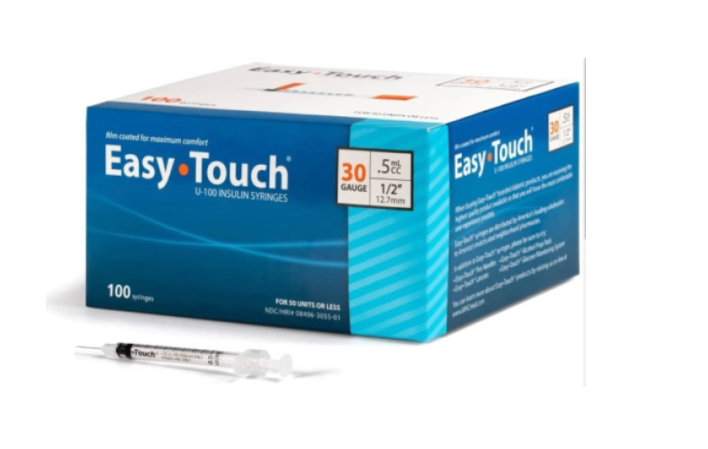 Insulin Syringe, 0.5mL, 30G x 0.5", EasyTouch