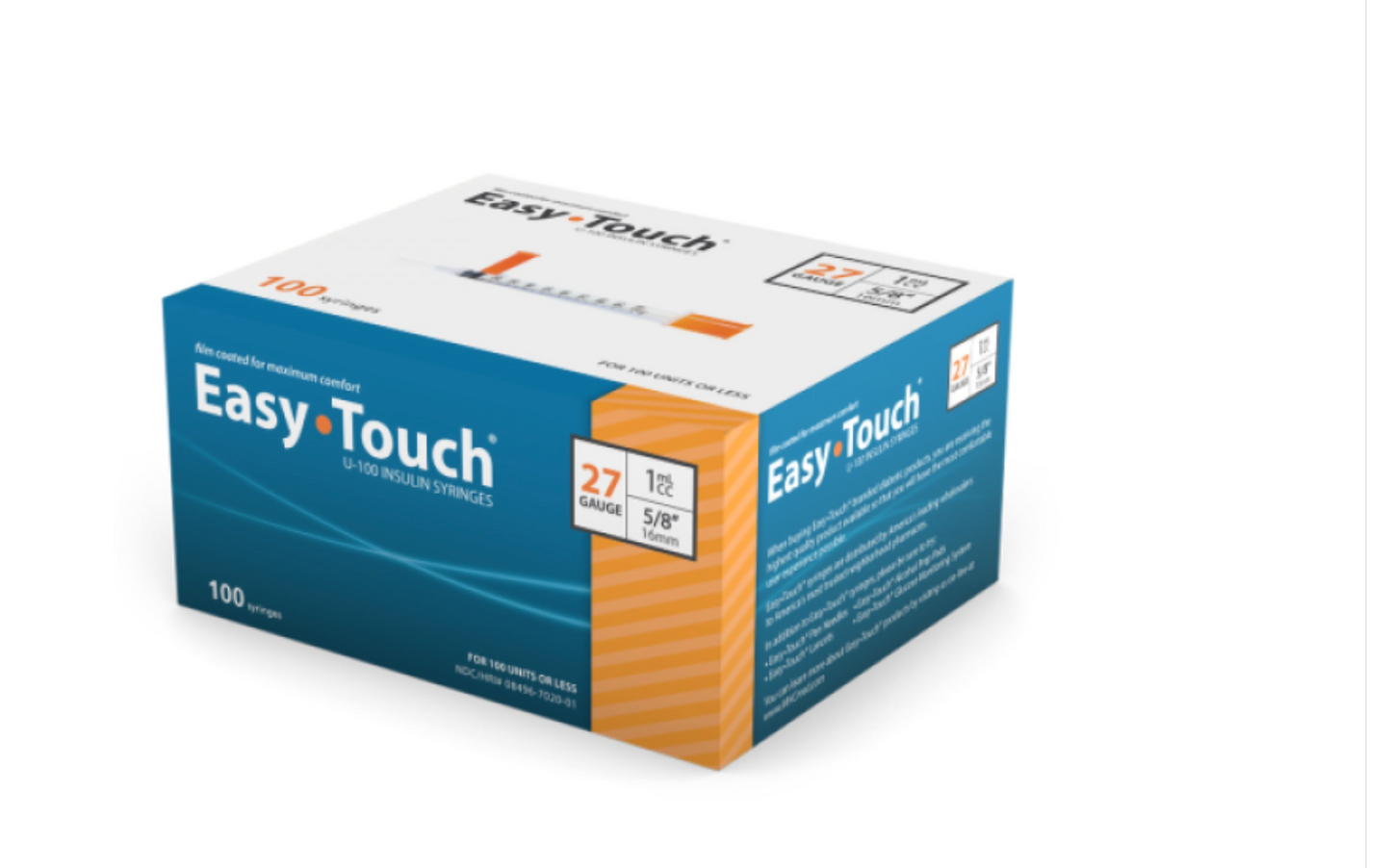 Insulin Syringe, 1mL, 27G x 5/8", EasyTouch