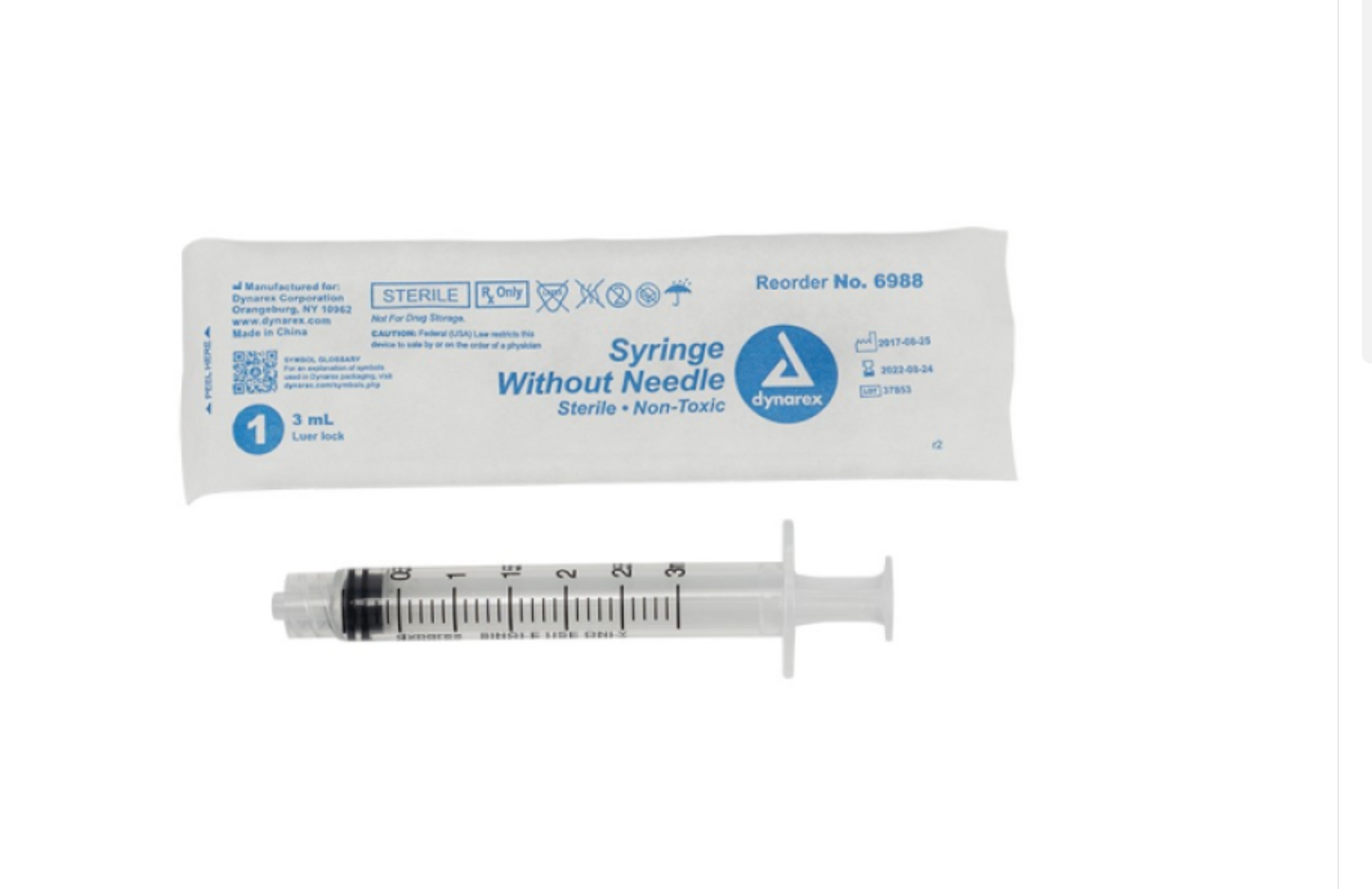 3 mL, Syringes, Luer Lock, Box/100, Without Needle