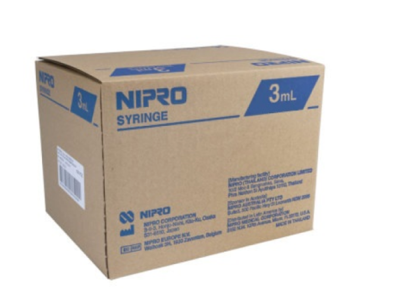 Syringe 3 mL Luer-Lock Without Needle w/ Cap, Nipro, Box/100