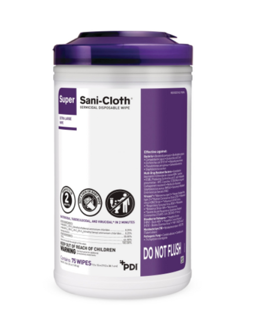 Super Sani-Cloth, 75 Wipes/Container, Germicidal Disposable Wipes, 7.5" x 15"