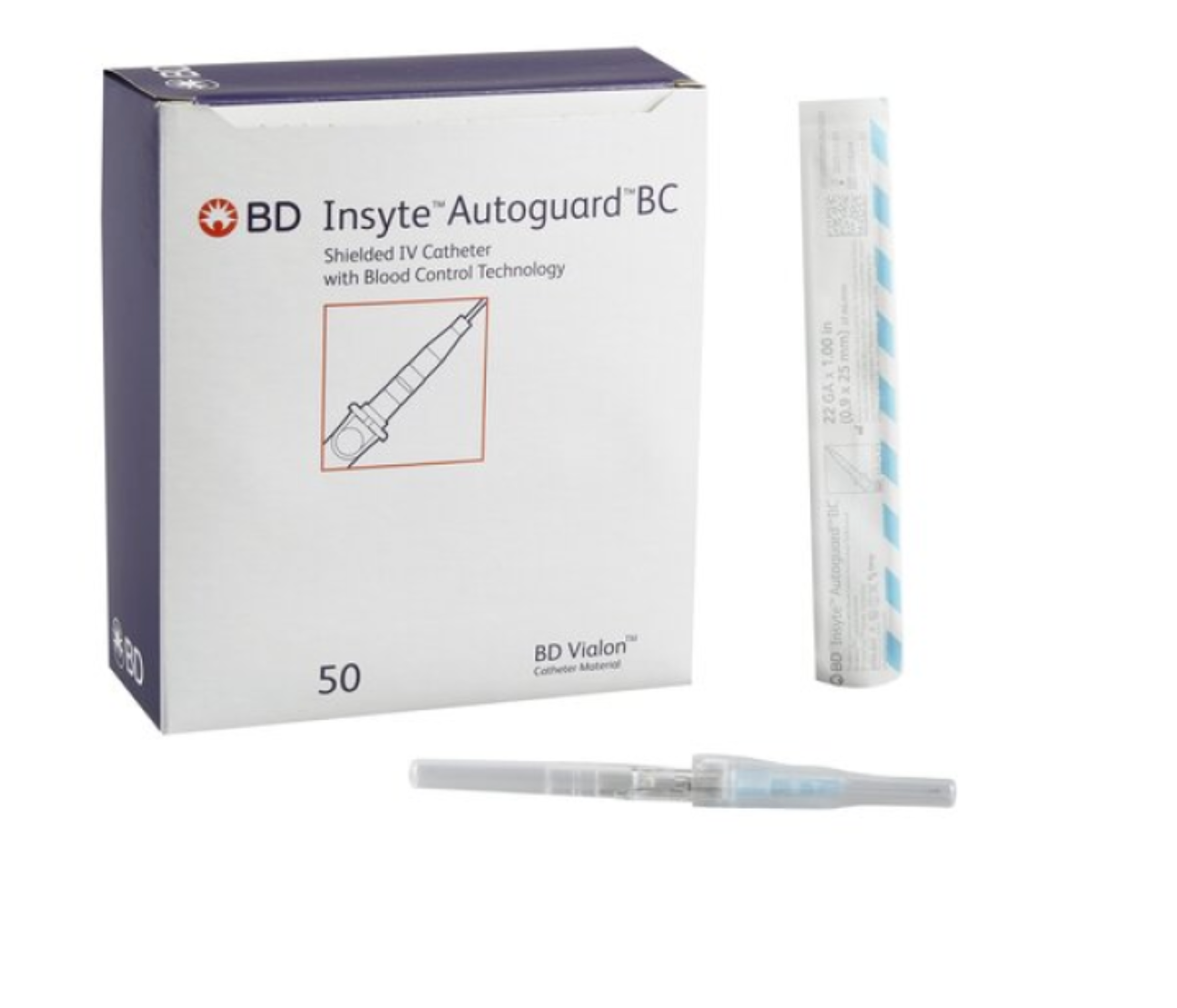 22G x 1", BD Insyte,  Blood Control IV Catheters, Blue
