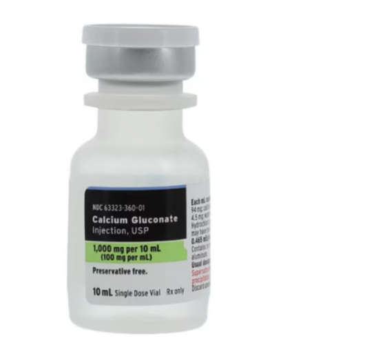 10mL, Calcium Gluconate SDV, 1000mg/10mL, Each, NDC: 63323-0360-01, Fresenius Kabi