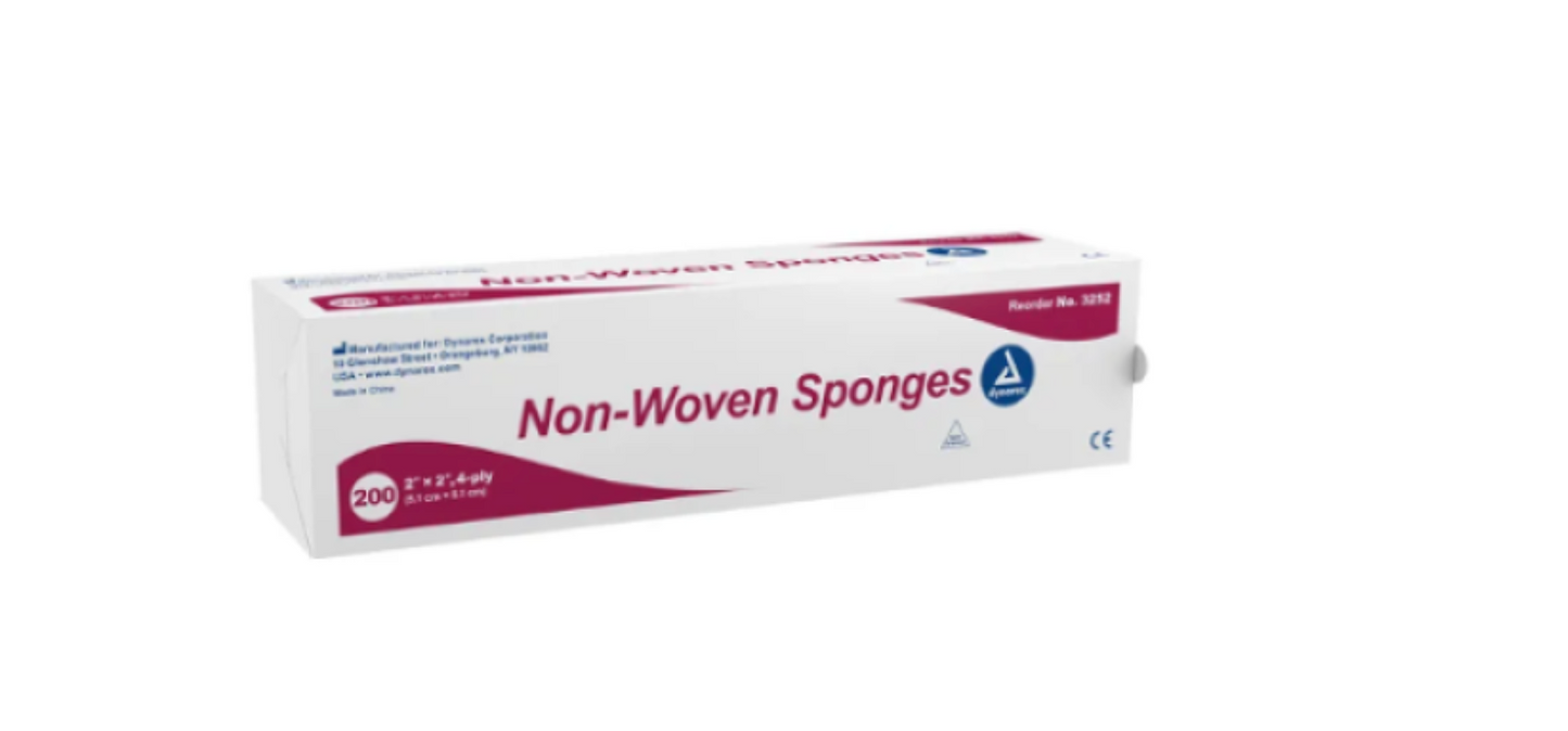 Gauze, Non-Sterile, Non-Woven Sponge, 2"x 2" 4 Ply, 200/Pack