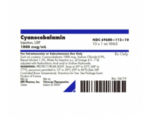 Cyanocobalamin 1000 mcg/mL Vial, 10 x 1 mL