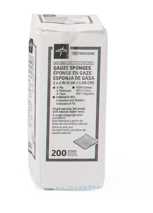 Medline Nonsterile Gauze Sponge, Woven, 8-Ply, 2" x 2"
