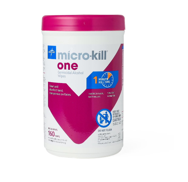 Micro-Kill One Germicidal Alcohol Wipes, Reclosable Canister, 160-Count, 6" x 6.7"