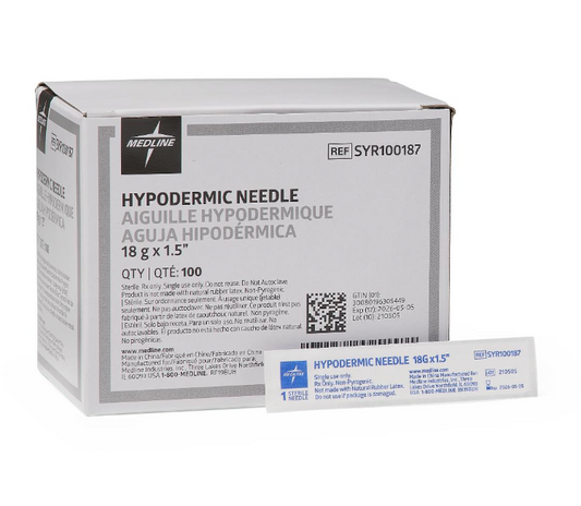 Needle: Standard Hypodermic Needle with Regular Bevel, 18G x 1.5"
