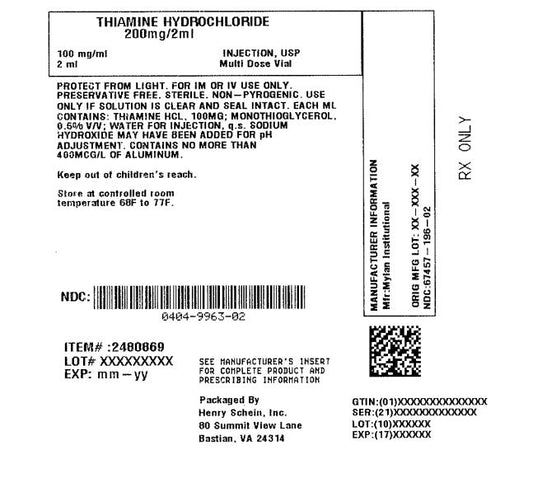 Thiamine HCL Injections 100mg/mL 2mL MDV