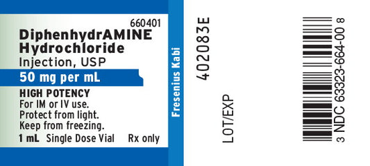Diphenhydramine Hydrochloride Injection, 50 mg / mL, 25 x 1 mL Single-Dose Vial