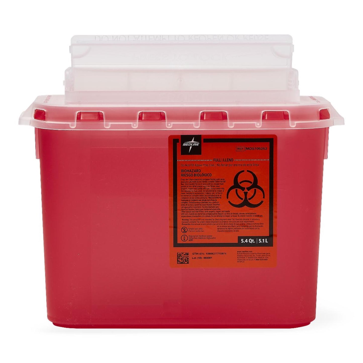 Wall-Mount Sharps Container, Red, 5.4 qt. MDS705253H