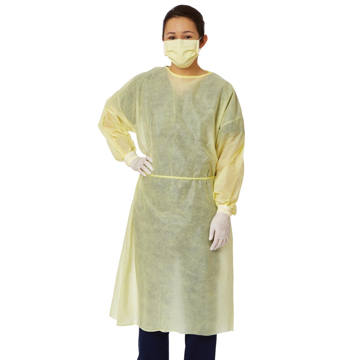 PPE Medium-Weight AAMI Level 1 Isolation Gown with Elastic Wrists, Yellow NONLV100Z - Bag of 10
