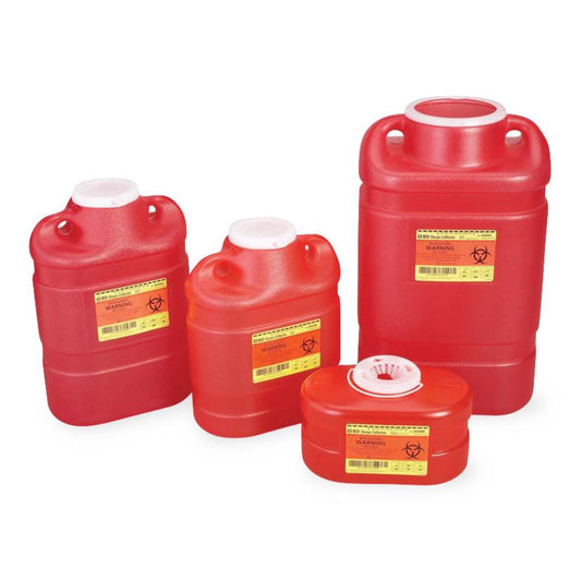 Red Multiuse 1-Piece Sharps Collector with Hinge Cap, 5-Gallon, 18" x 10.5" x 7.5" B-D305477H