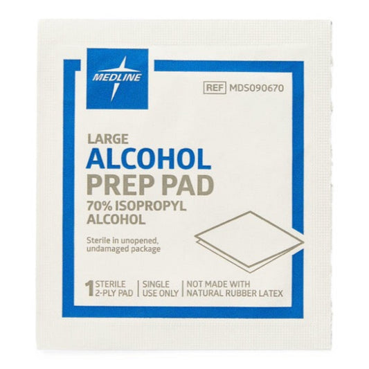Prep Pads: 2-Ply Alcohol Prep Pads, Sterile, Bulk, Size M, 1-1/8" x 2-3/8" MDS090735 - Case of 3000