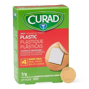 CURAD Plastic Adhesive Bandage, 7/8" dia. Spot, 100/Box